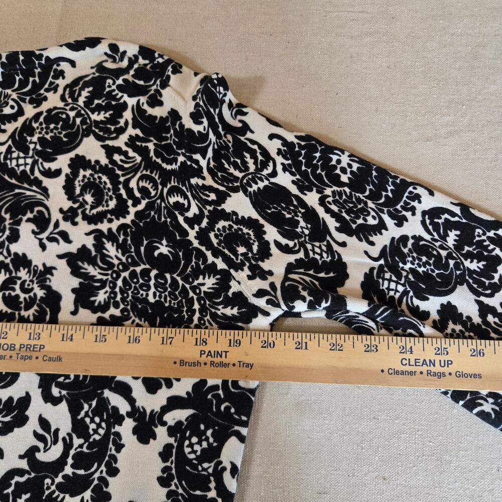 Talbots Black Cream Damask Floral Cardigan Sweater Grandmacore Regency Size L - Picture 4 of 7
